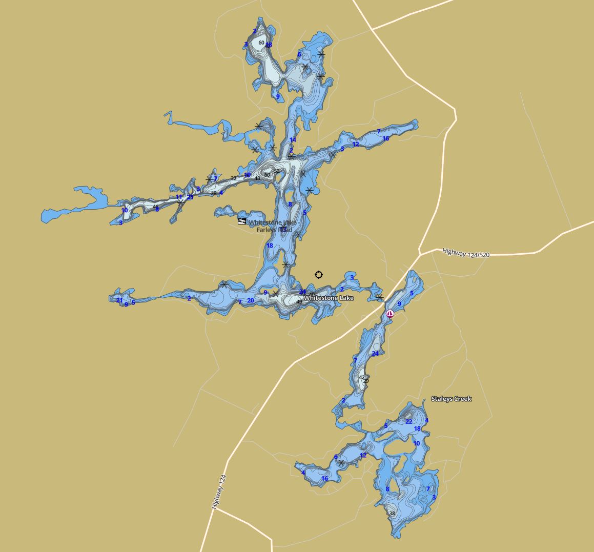 Contour Map of Whitestone Lake in Municipality of Whitestone and the District of Parry Sound